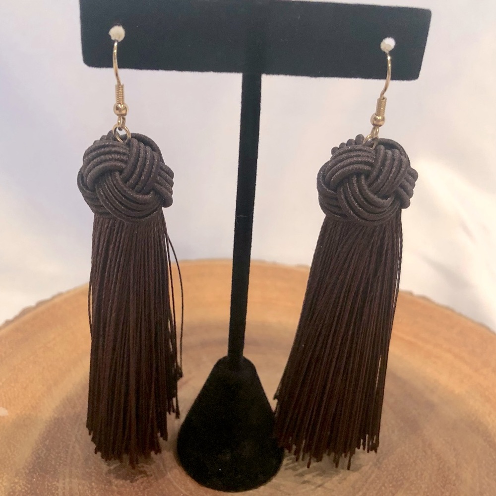NWOT Brown Long Tassel Earrings